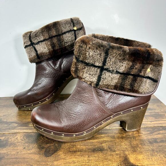 Ugg Womens 12 Leather Lynnea Wood Fleece Lined Ankle Boots Booties Fall Winter - Picture 2 of 14